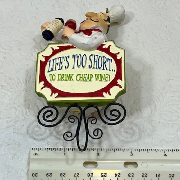 VTG Italian Chef "Life's Too Short...To Drink Cheap Wine!" Serving Wine Ornament - Picture 9 of 11